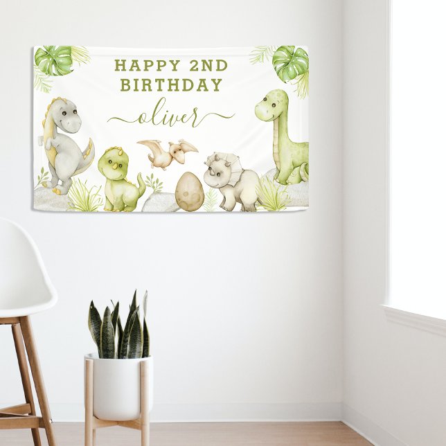 Banderoles Enfants Aquarelle Dinosaur fête d'anniversaire (Créateur téléchargé)