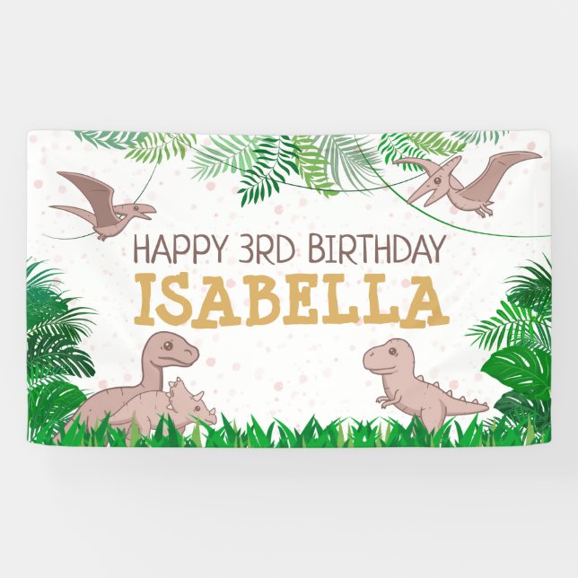 Banderoles Enfants dinosaures Dino Jurassic Trex Fille Annive (Horizontal)