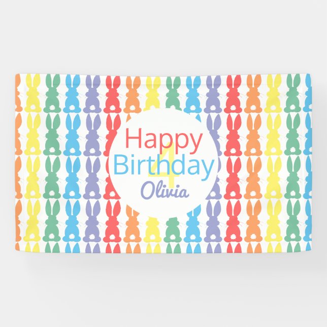 Banderoles Enfants heureux anniversaire Rainbow Bunny personn (Horizontal)