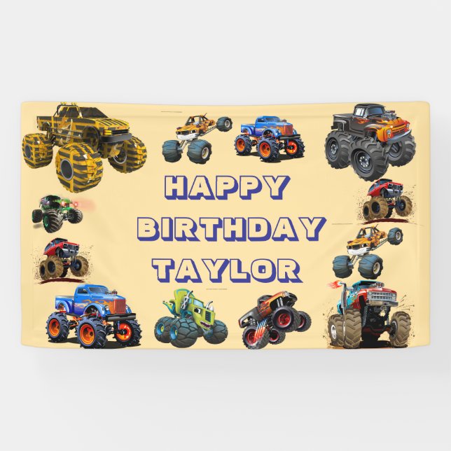 Banderoles Enfants Monster Trucks Course Voiture garçon Fête  (Horizontal)