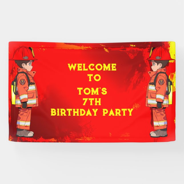 Banderoles Enfants pompier thème fête d'anniversaire (Horizontal)