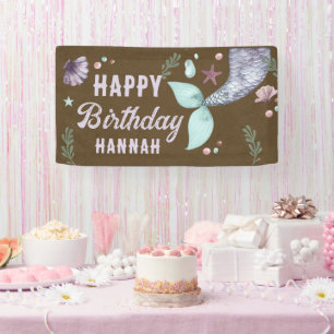 Banderoles Enfants sirène Anniversaire Mer Violet Foncé Kraft