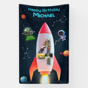 Banderoles Énorme Quatre avec photos   4e anniversaire Space 