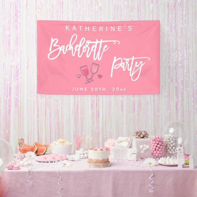 Banderoles Enterrement de vie de jeune fille rose et blanc (Fête)