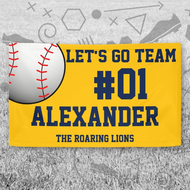 Banderoles Équipe de base-ball Gold de la Marine (Navy and Gold Baseball Let's Go Team Banner. Celebrate your high school or college athlete.)