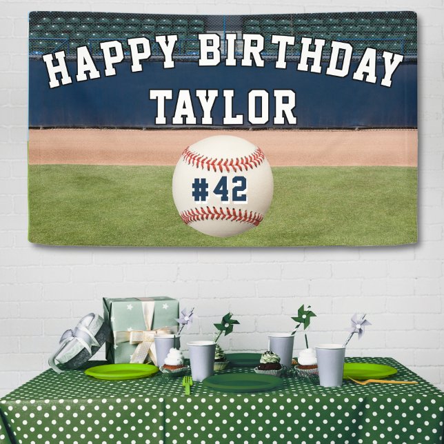 Banderoles Équipe de base-ball Numéro Sports Joyeux anniversa (baseball field sports happy birthday party banner)