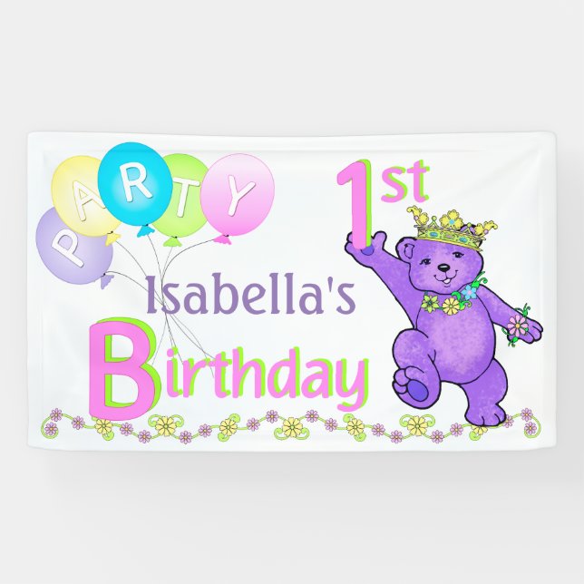 Banderoles ęr Princesse heureuse Bear de fête d'anniversaire (Horizontal)