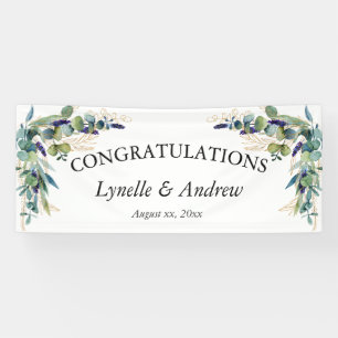Banderoles Été, Bleu, Vert, Aquarelle Mariage Floral