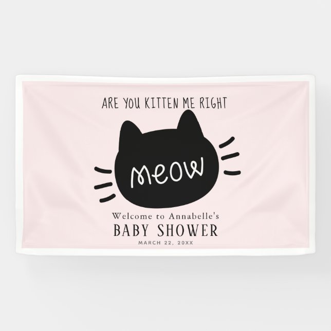 Banderoles Êtes-Vous Kitten Me Droite Meow Baby shower Rose (Horizontal)