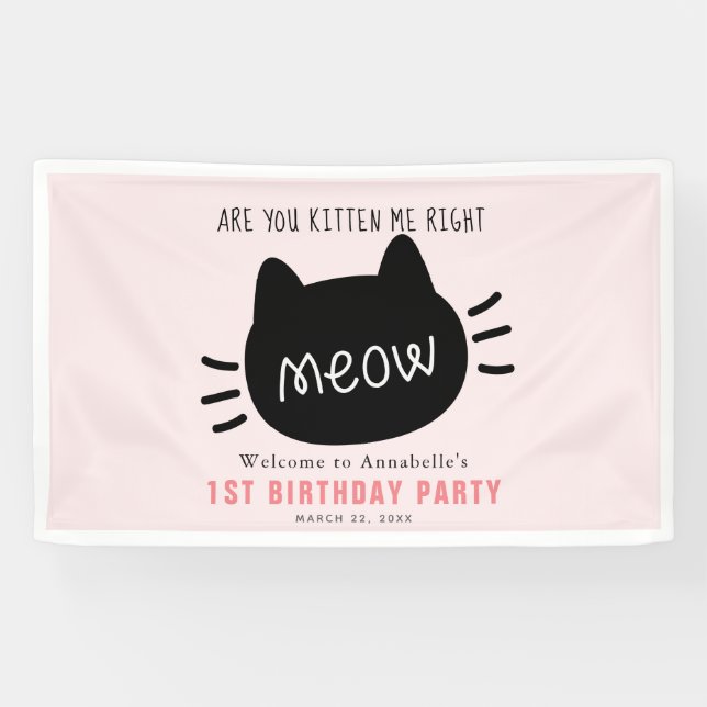 Banderoles Êtes-Vous Kitten Me Juste Meow Pink BIrthday (Horizontal)