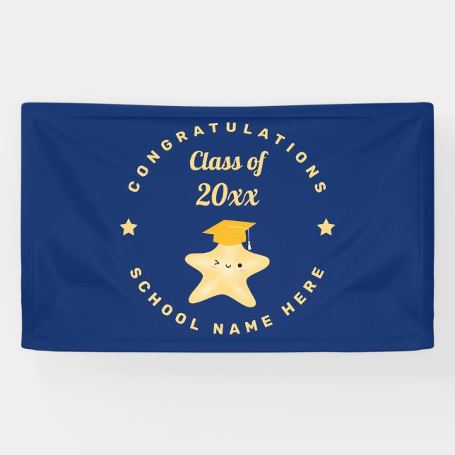 Banderoles Étoile de graduation Royal Blue et Gold moderne (Horizontal)