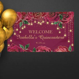 Banderoles Étoile d'or Rose Rouge Quinceañera Bienvenue