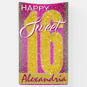Banderoles Étoiles Parties scintillant rose Glitz   Sweet 16 