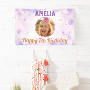 Banderoles Étoiles Violettes Fille Joyeux Anniversaire Photo
