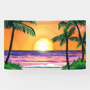 Banderoles Etonnante aquarelle Palmiers coucher de soleil