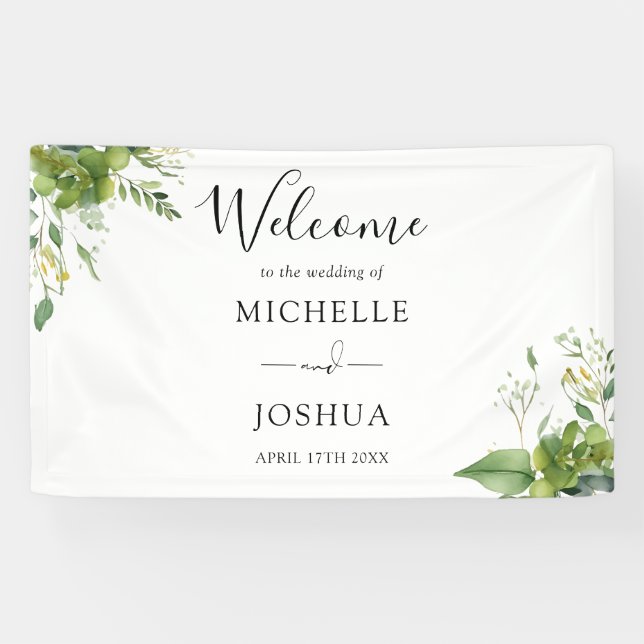 Banderoles Eucalyptus Floral Élégant Mariage Bienvenue (Horizontal)