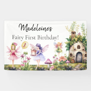 Banderoles Fairy First 1er Anniversaire Jardin enchanté fond