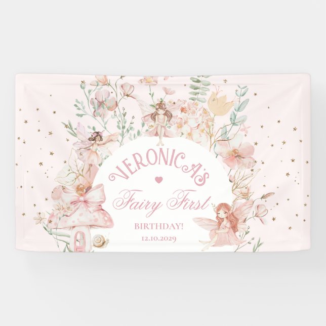 Banderoles Fairy First Birthday Enchanted garden Whimsical (Horizontal)