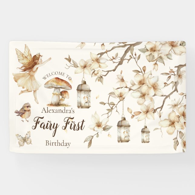 Banderoles Fairy First Birthday Woodland Floral (Horizontal)