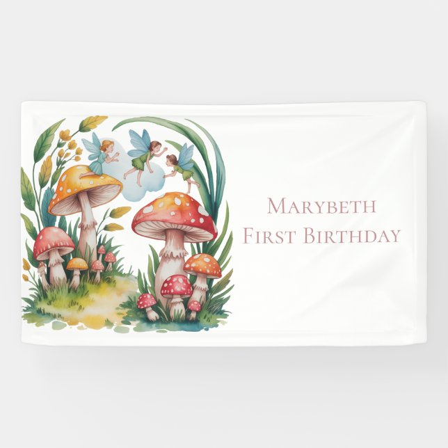 Banderoles Fairy First Girl Birthday Party (Horizontal)