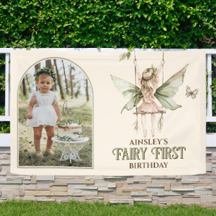 Banderoles Fairy First Personnalisé Photo Pink 1er Anniversai