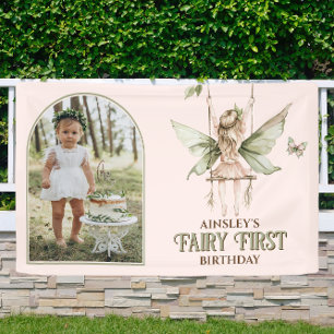 Banderoles Fairy First Personnalisé Photo Pink 1er Anniversai