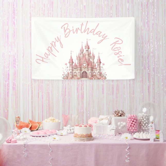 Banderoles Fairy Tale Castle Girl Rose Personnalisée Party (Fête)