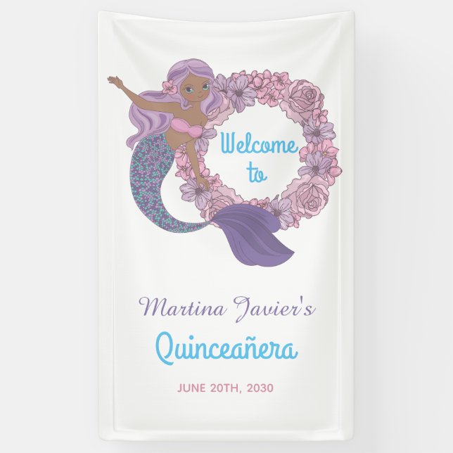 Banderoles Fairy Tale Mermaid Quinceañera 15e anniversaire (Vertical)