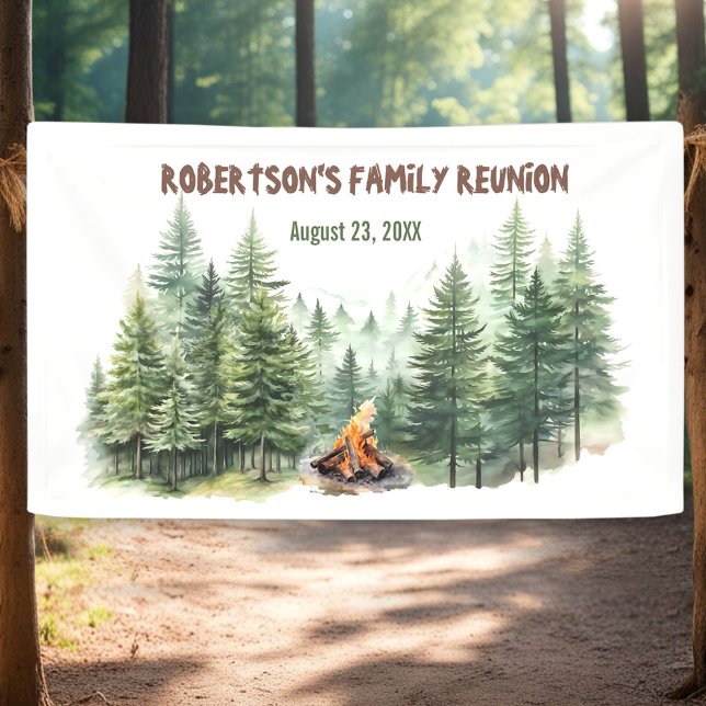 Banderoles Famille Pine de Reunion bois feu de camp (Family Reunion Pine Wood Forest Campfire Banner)
