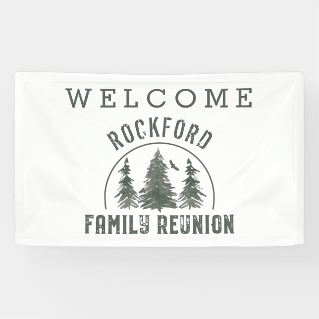 Banderoles Famille Réunion Bienvenue Forêt verte arbres (Horizontal)