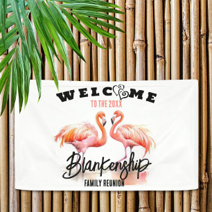 Banderoles Famille Réunion Flamant rose Coeurs Personnalisé