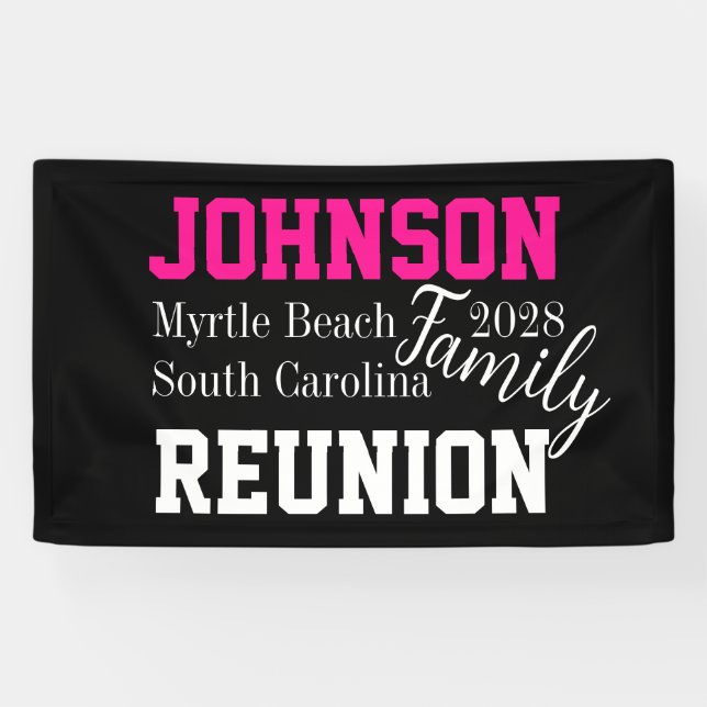 Banderoles Famille Réunion moderne Hot rose (Horizontal)