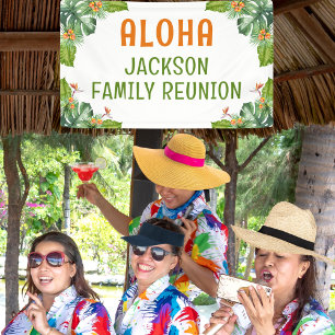 Banderoles Famille Réunion Tropical Palm Luau Aquarelle