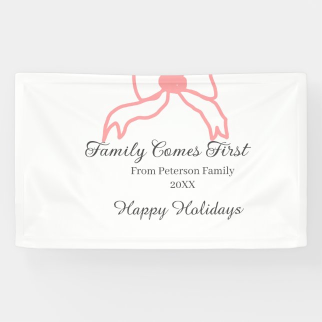 Banderoles Family comes first red bow family name holidays (Horizontal)