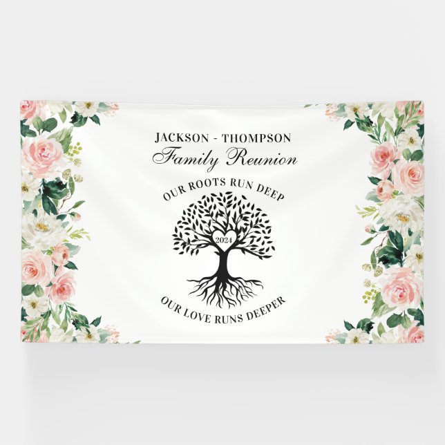 Banderoles Family Reunion Tree Floral backdrop banner (Horizontal)