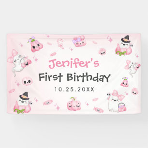 Banderoles Fantôme rose mignon Halloween 1er anniversaire