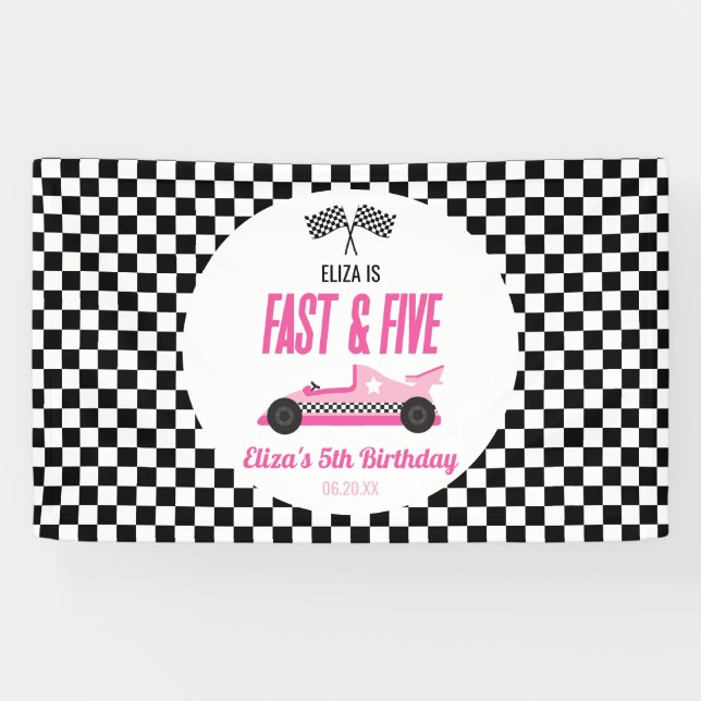 Banderoles Fast & Five Pink Race Car 5ème anniversaire (Horizontal)