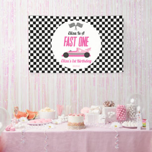 Banderoles Fast One Pink Race Car Premier Anniversaire