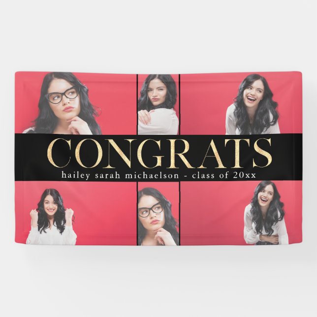 Banderoles Faux Gold Congrats Graduation Photo Collage (Horizontal)