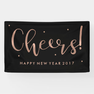 Banderoles Faux Rose Gold sur Black Cheers Nouvel An