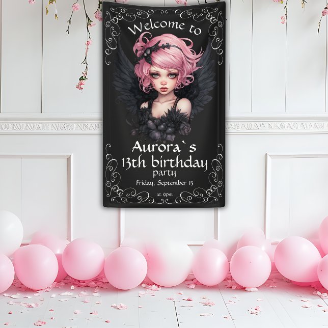 Banderoles Fée Goth Pastel Noir Et Rose 13e Anniversaire (Créateur téléchargé)