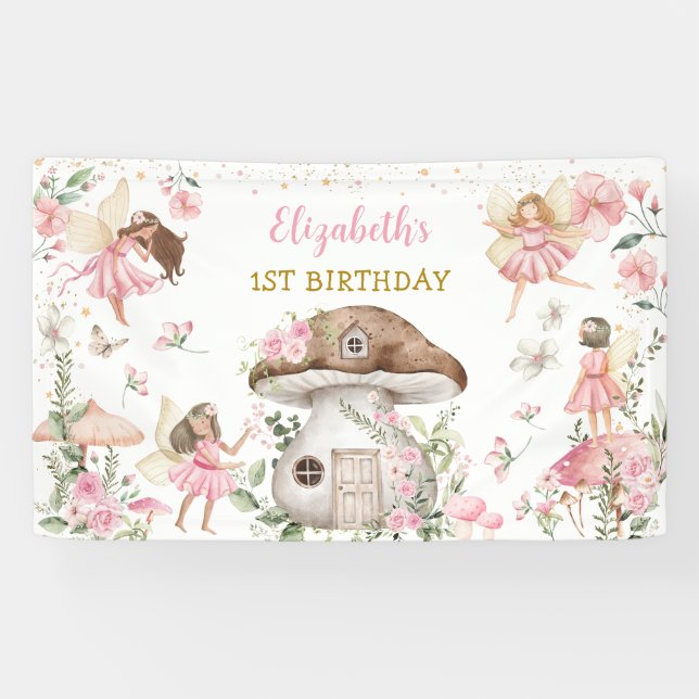 Banderoles Fée magique Princesse Fleur rose Anniversaire (Horizontal)