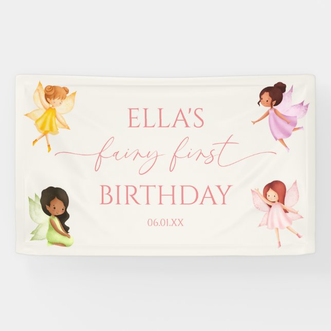 Banderoles Fée Premier Anniversaire Fées 1ère Fête d'Annivers (Horizontal)