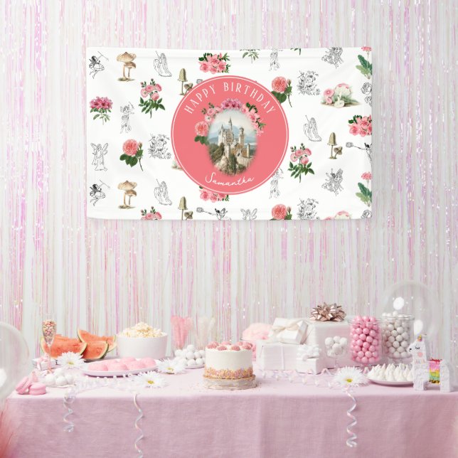 Banderoles Fées Rose Floral Champignons Fairy Castle Annivers (Fête)