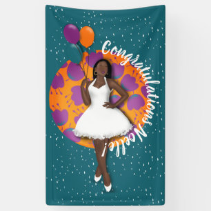 Banderoles Félicitation ! Femme noire, Ballons & Fleurs