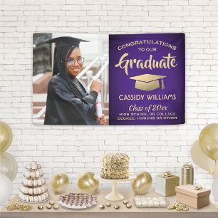 Banderoles Félicitations 1 Photo Purple and Gold Graduation m