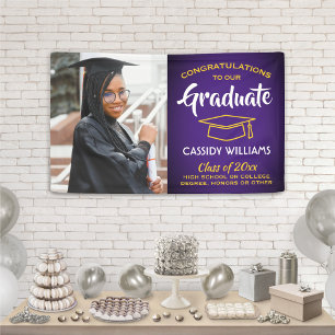Banderoles Félicitations 1 Photo Purple Gold Yellow Graduatio