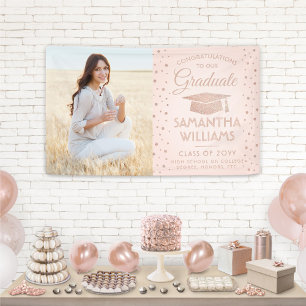 Banderoles Félicitations 1 Photo Rose Rose Gold Parties scint