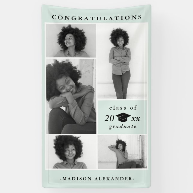 Banderoles Félicitations 2019 Graduate Mint Photo Collage (Vertical)