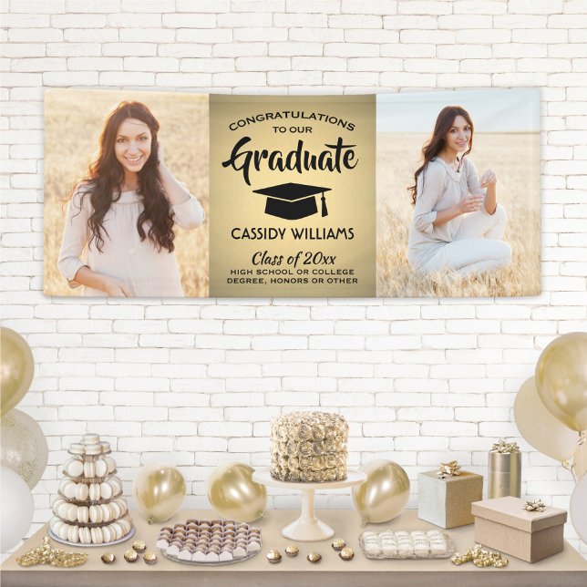 Banderoles Félicitations 2 Photo Black & Gold Faux Foil Gradu (Créateur téléchargé)
